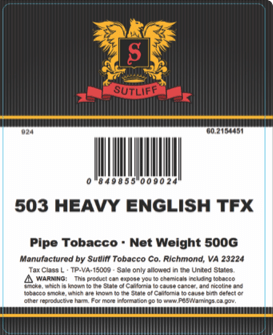 Sutliff - 503 Heavy English TFX Pipe Tobacco 500 gram