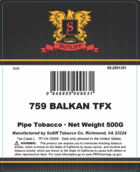 Sutliff - 759 Balkan TFX Pipe Tobacco 500 gram